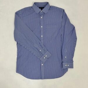 Banana Republic Men’s Dress Shirt 16-16.5 L Blue White Stripe Long Sleeve